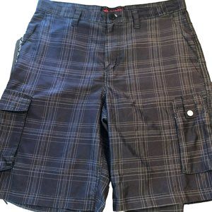 Tony Hawk Cargo Skater Shorts Sz 34 Black Plaid Lightweight